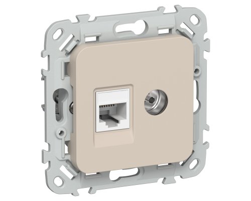 FLITE Розетка 2-местная RJ45/TV кат 5Е UTP РКТВ5е-2-0-ФлЛ скрытой установки льняной (FI-AK22-1-K88)