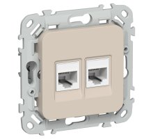 FLITE Розетка 2-местная RJ45/RJ11 кат 5Е/3 UTP РКТ5е/3-2-0-ФлЛ скрытой установки льняной (FI-KT22-1-K88)