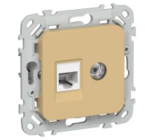 FLITE Розетка 2-местная RJ45/TV кат 5Е UTP РКТВ5е-2-0-ФлШм скрытой установки шамуа (FI-AK22-1-K89)