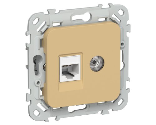 FLITE Розетка 2-местная RJ45/TV кат 5Е UTP РКТВ5е-2-0-ФлШм скрытой установки шамуа (FI-AK22-1-K89)