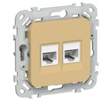 FLITE Розетка 2-местная RJ45/RJ11 кат 5Е/3 UTP РКТ5е/3-2-0-ФлШм скрытой установки шамуа (FI-KT22-1-K89)