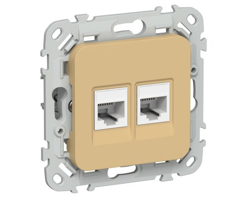 FLITE Розетка 2-местная RJ45/RJ11 кат 5Е/3 UTP РКТ5е/3-2-0-ФлШм скрытой установки шамуа (FI-KT22-1-K89)