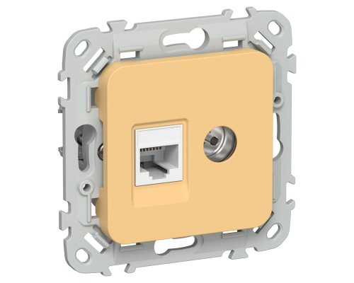 FLITE Розетка 2-местная RJ45/TV кат 5Е UTP РКТВ5е-2-0-ФлЗ золотарник(FI-AK22-1-K90)