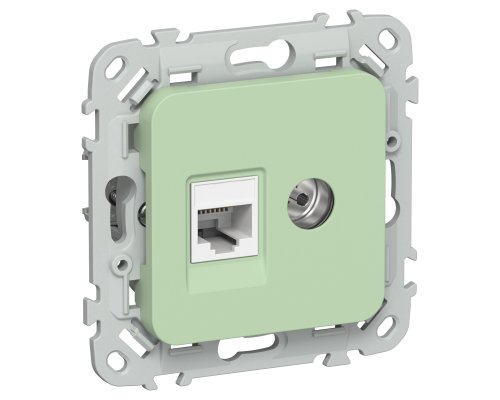 FLITE Розетка 2-местная RJ45/TV кат 5Е UTP РКТВ5е-2-0-ФлФ скрытой установки фисташковый (FI-AK22-1-K93)