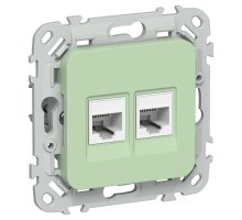 FLITE Розетка 2-местная RJ45/RJ11 кат 5Е/3 UTP РКТ5е/3-2-0-ФлФ скрытой установки фисташковый (FI-KT22-1-K93)