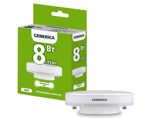 Лампа светодиодная T80 таблетка 8Вт 230В 4000К GX53 (LL-T80-08-230-40-GX53-G)