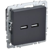 Розетка USB BRITE A+A 5В 3,1А РЮ10-1-БрГ скрытой установки графит (BR-U21-D31-K53)
