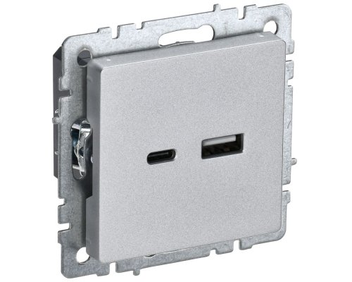 Розетка USB BRITE A+C 18Вт РЮ11-1-БрА скрытой установки алюминий (BR-U22-018-K47)