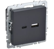 Розетка USB BRITE A+C 18Вт РЮ11-1-БрГ скрытой установки графит (BR-U22-018-K53)