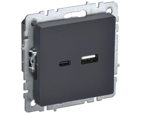 Розетка USB BRITE A+C 18Вт РЮ11-1-БрГ скрытой установки графит (BR-U22-018-K53)