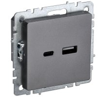 Розетка USB BRITE A+C 18Вт РЮ11-1-БрС скрытой установки сталь (BR-U22-018-K46)