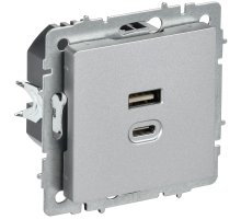 Розетка USB BRITE A+C 45Вт высокоскоростная зарядка РЮ11-2-БрА скрытой установки алюминий (BR-U22-045-K47)