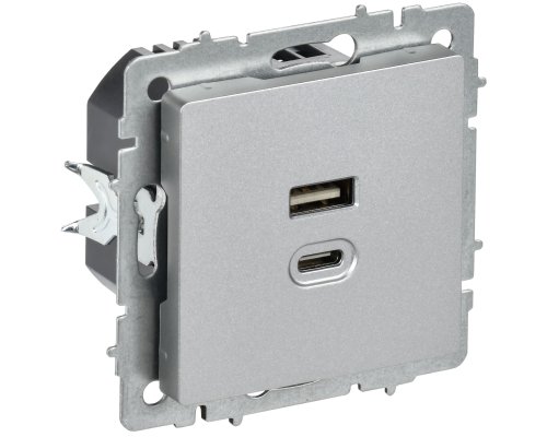Розетка USB BRITE A+C 45Вт высокоскоростная зарядка РЮ11-2-БрА скрытой установки алюминий (BR-U22-045-K47)