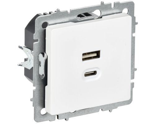 Розетка USB BRITE A+C 45Вт высокоскоростная зарядка РЮ11-2-БрАБ скрытой установки арктический белый (BR-U22-045-K91)