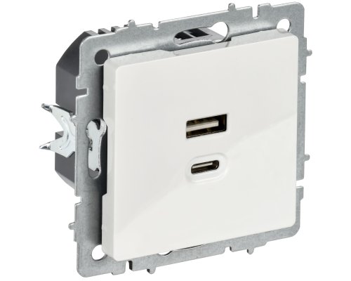 Розетка USB BRITE A+C 45Вт высокоскоростная зарядка РЮ11-2-БрБ скрытой установки белый (BR-U22-045-K01)