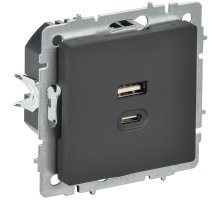 Розетка USB BRITE A+C 45Вт высокоскоростная зарядка РЮ11-2-БрГ скрытой установки графит (BR-U22-045-K53)