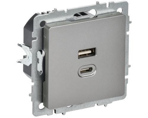 Розетка USB BRITE A+C 45Вт высокоскоростная зарядка РЮ11-2-БрС скрытой установки сталь (BR-U22-045-K46)