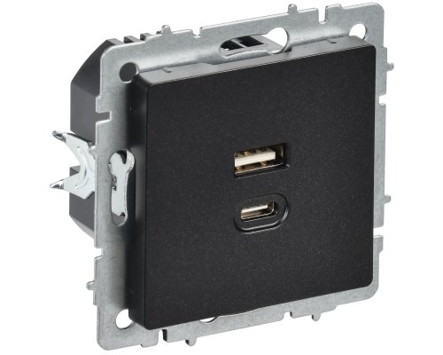 Розетка USB BRITE A+C 45Вт высокоскоростная зарядка РЮ11-2-БрЧ скрытой установки черный (BR-U22-045-K02)