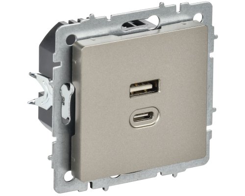 Розетка USB BRITE A+C 45Вт высокоскоростная зарядка РЮ11-2-БрШ скрытой установки шампань (BR-U22-045-K37)