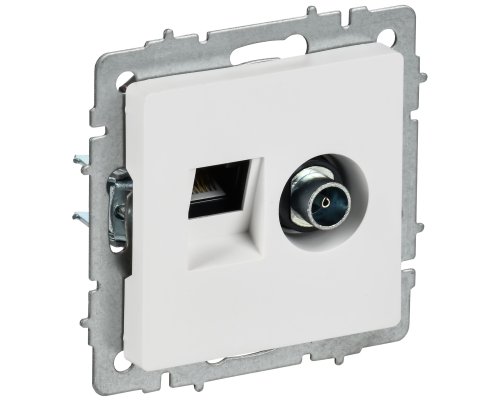 Розетка двойная TV+RJ45 BRITE кат.5E РТВ/РК12-БрАБ скрытой установки арктический белый (BR-AK20-1-K91)