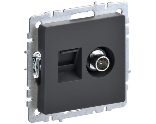 Розетка двойная TV+RJ45 BRITE кат.5E РТВ/РК12-БрГ скрытой установки графит (BR-AK20-1-K53)