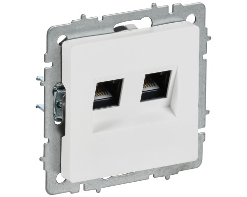 Розетка компьютерная двойная BRITE кат.5E RJ45 РК10-2-БрАБ скрытой установки арктический белый (BR-K20-1-K91)